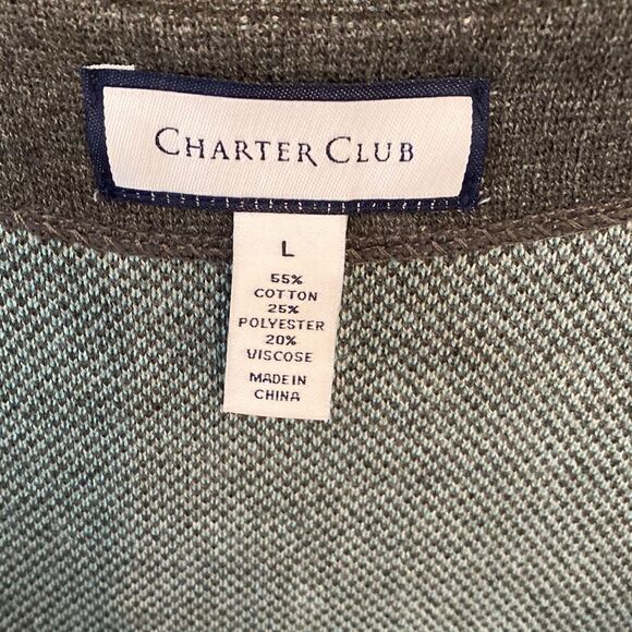 Charter Club Sz L Gray Turquoise Colorblock Long Duster Cardigan Sweater - Picture 5 of 7